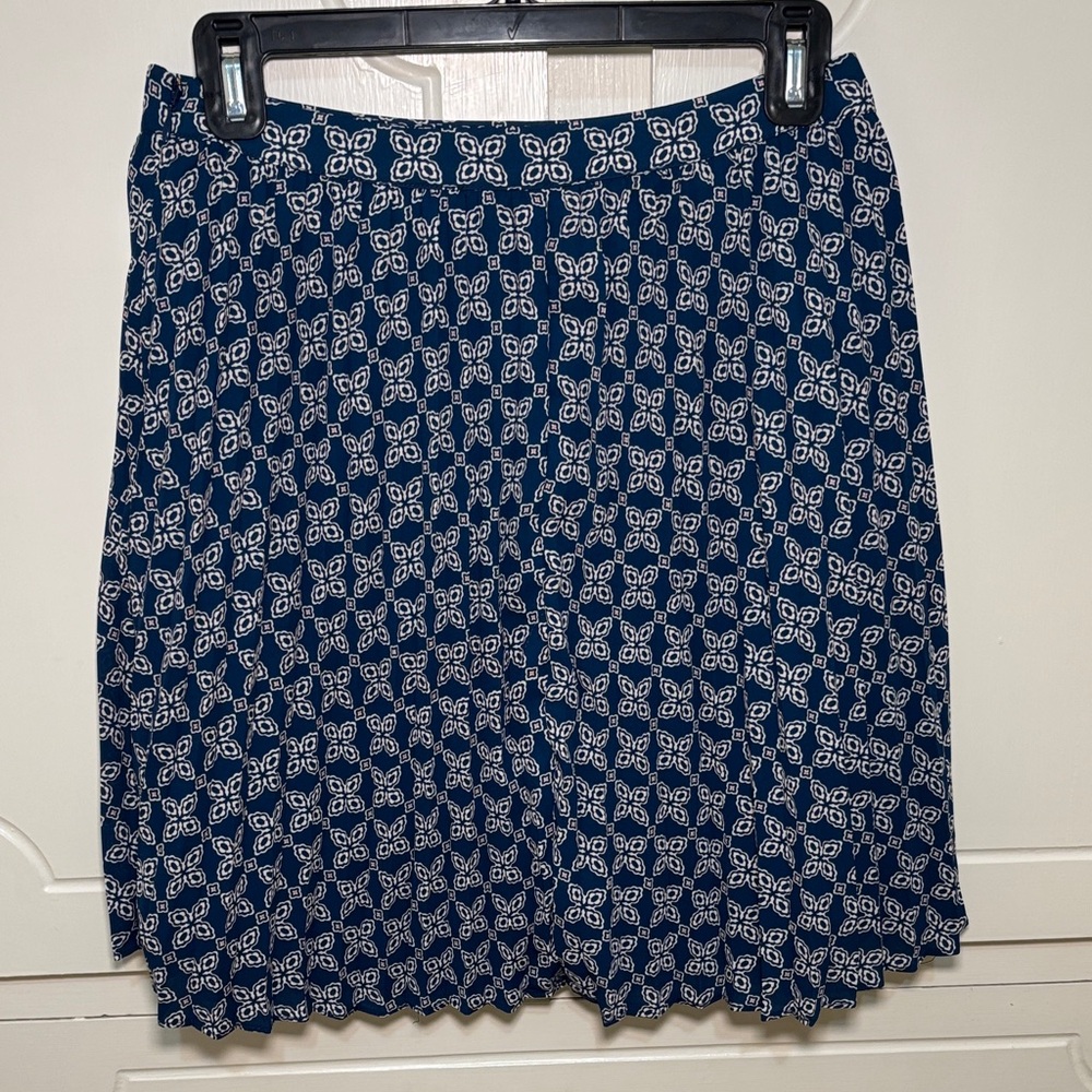 J. Crew Navy and White Printed Skater Skirt